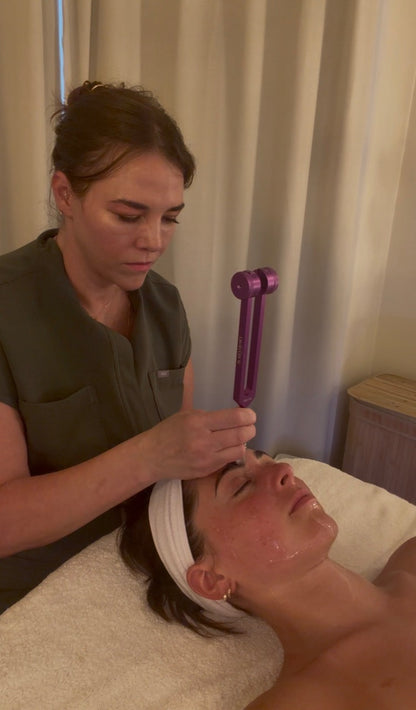 Frequency Facial treatment with weighted tuning forks at Victorious Skincare