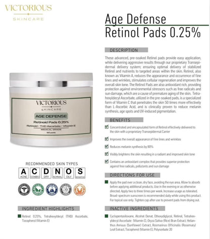 Victorious Age Defense Retinol Pads 0.25%